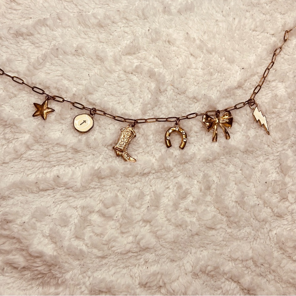Gold Charm necklace with Star and Horseshoe